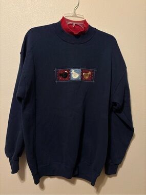 Classic Navy Crewneck Sweater with Embroidered Patch